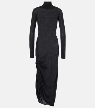 Draped wool turtleneck dress
