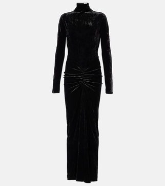 Ruched velvet midi dress