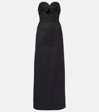 Strapless cotton and linen-blend maxi dress