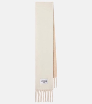 Logo fringed alpaca and wool-blend scarf