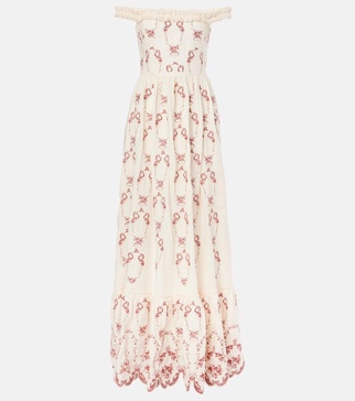 Achiote Florero embroidered linen maxi dress