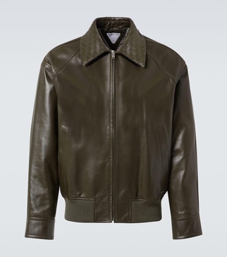Intrecciato leather blouson
