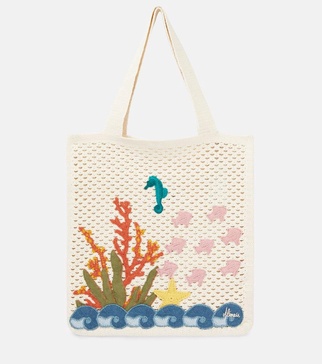 Splash appliqué crochet tote bag