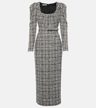 Belted Lurex® tweed midi dress