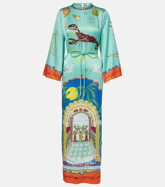 Surrealist silk midi dress