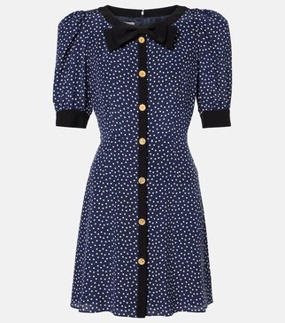 Polka-dot printed silk minidress