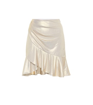 Ruffle-trimmed lamé miniskirt