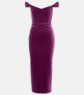 Off-shoulder velvet corset dress