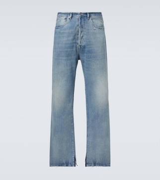 Distressed mid-rise wide-leg jeans