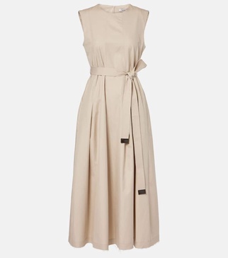 Amina pleated cotton midi dress