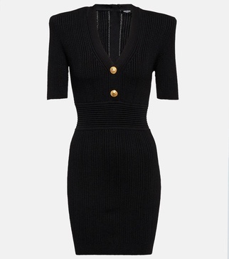 Ribbed V-neck mini dress