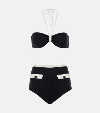 High-rise jacquard bikini 