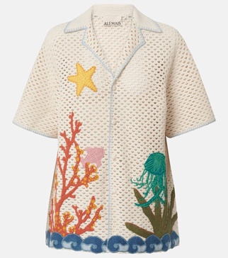 Splash embroidered crochet cotton shirt