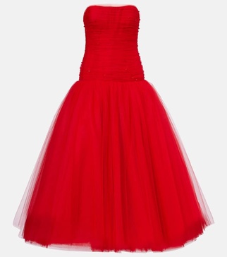 Embellished strapless tulle gown