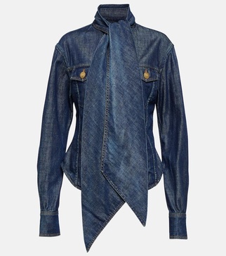 Tie-neck denim shirt