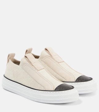 Suede-trimmed canvas sneakers