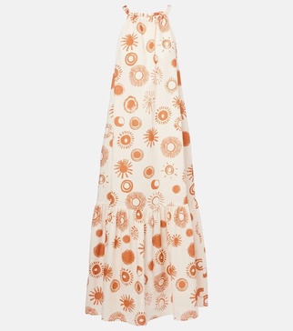 Ibiza printed linen and cotton maxi dress