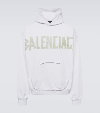 Tape Type Ripped Pocket Hoodie Large Fit in White