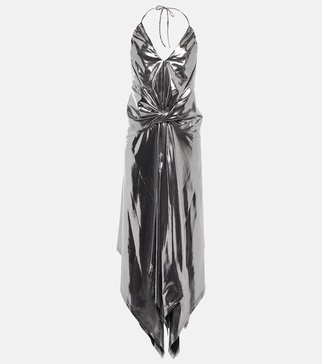 Halterneck metallic midi dress