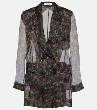 Jabot floral silk organza blouse
