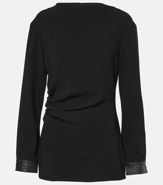 Alexis faux leather-trimmed crêpe top