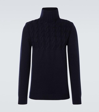 Cable-knit wool turtleneck sweater
