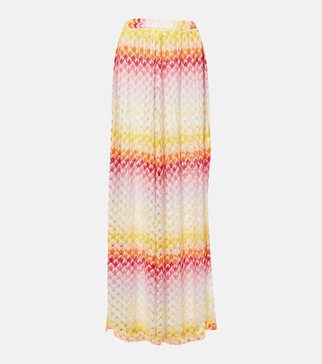 Printed pointelle palazzo pants