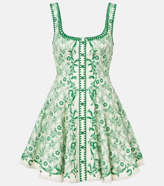 Olive printed linen and cotton minidress