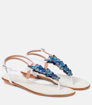 Papillon leather-trimmed canvas sandals