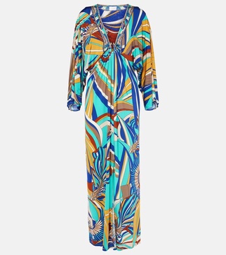 Draped printed jersey maxi dress