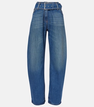 Belted low-rise wide-leg jeans