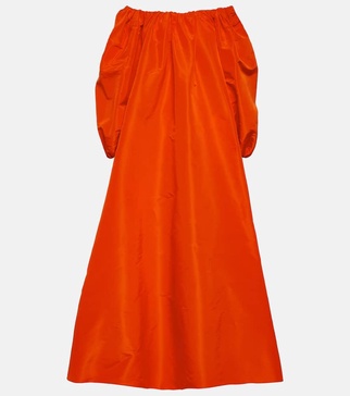 Puff-sleeve off-shoulder silk gown