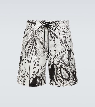 Printed cotton and linen shorts