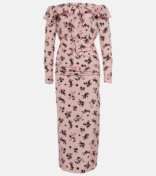 Floral off-shoulder silk midi dress