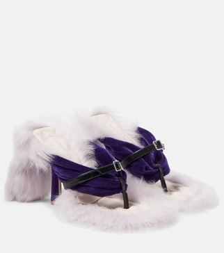 Step Post Shearling-trimmed sandals