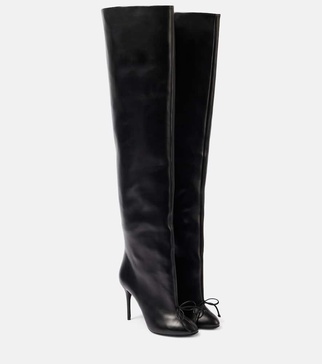 Bow-detail leather over-the-knee boots