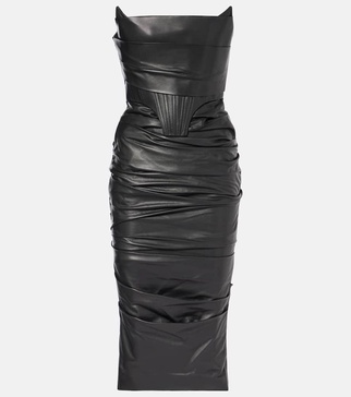 Ruched leather midi dress