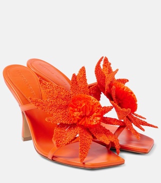 Adam raffia-trimmed leather mules
