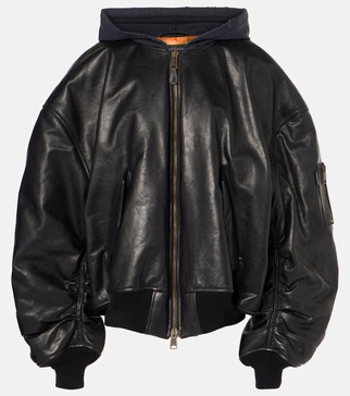 Oversized leather bomber jacket