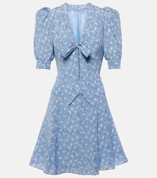 Bow-detail printed silk minidress