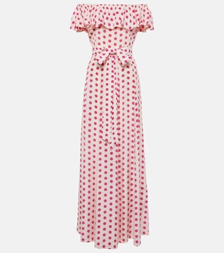 Giselle off-shoulder polka-dot midi dress
