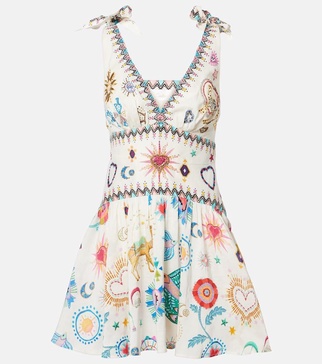 Embroidered linen and silk minidress