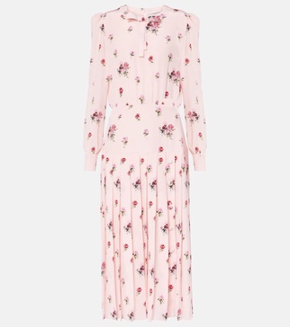 Floral pleated silk midi dress