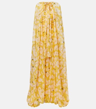 Gathered caped silk gown