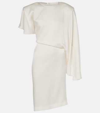 Asymmetric crêpe satin midi dress
