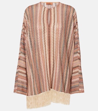 Zigzag fringed lamé blouse