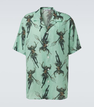 Printed linen bowling shirt