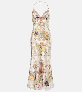 Chain-detail silk maxi dress