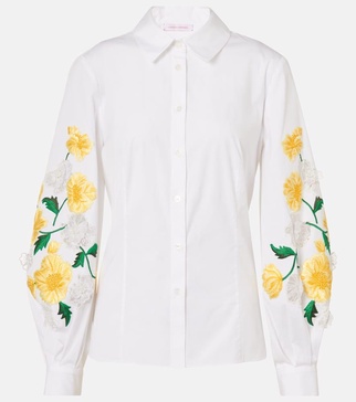 Floral cotton-blend poplin shirt