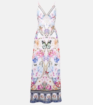 Crystal-embellished linen slip dress